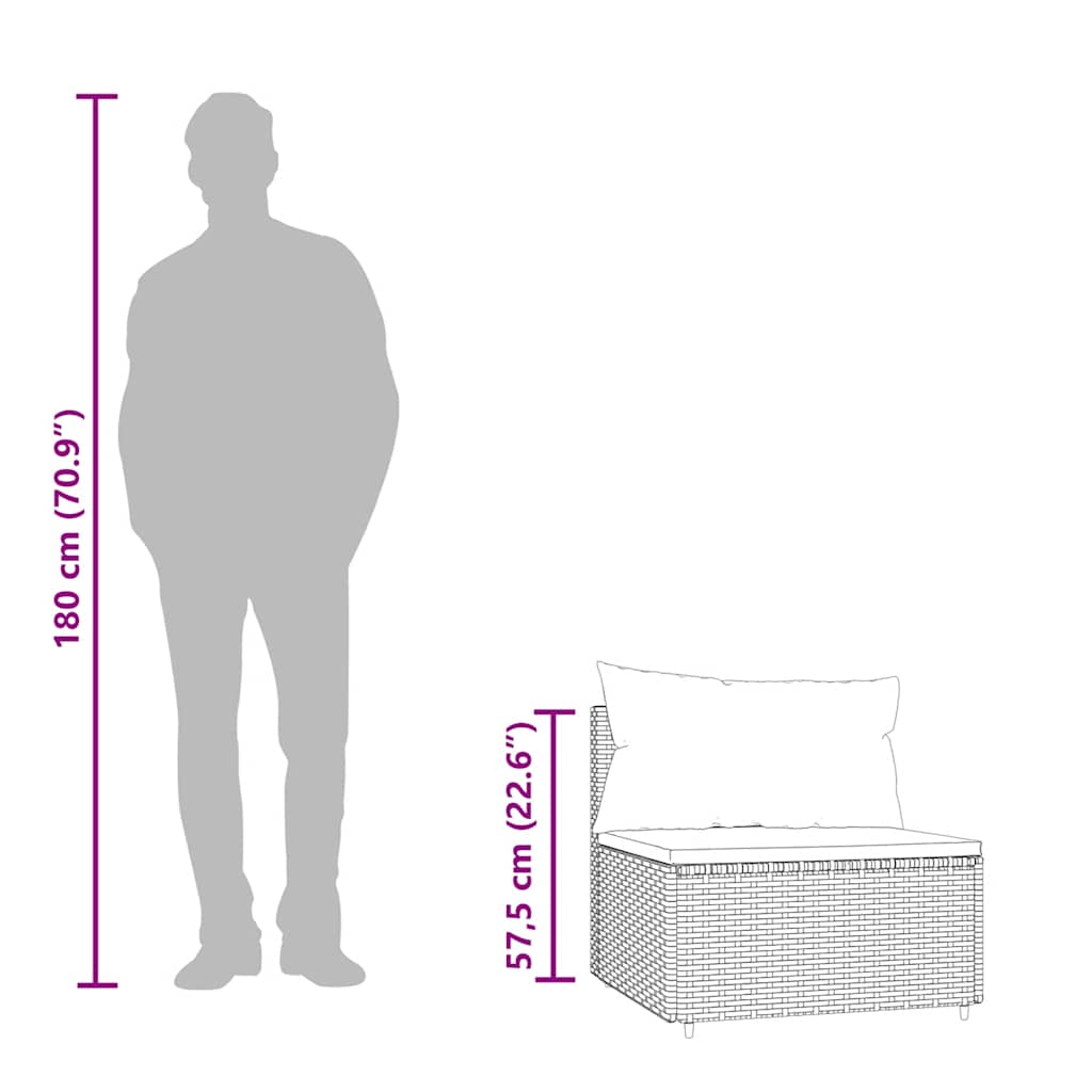 Garten-Mittelsofas mit Kissen 2 Stk. Schwarz Poly Rattan – Bild 9