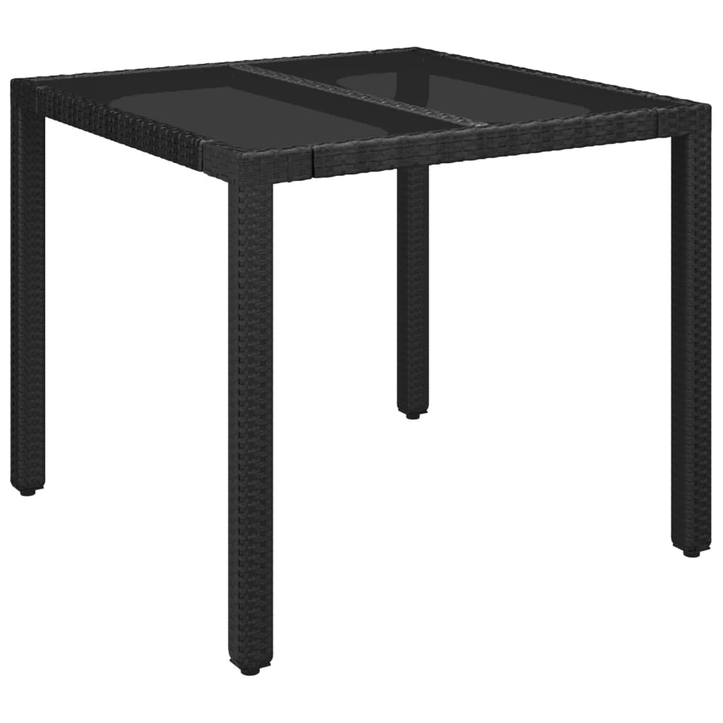 Gartentisch mit Glasplatte Schwarz 90x90x75 cm Poly Rattan – Bild 2