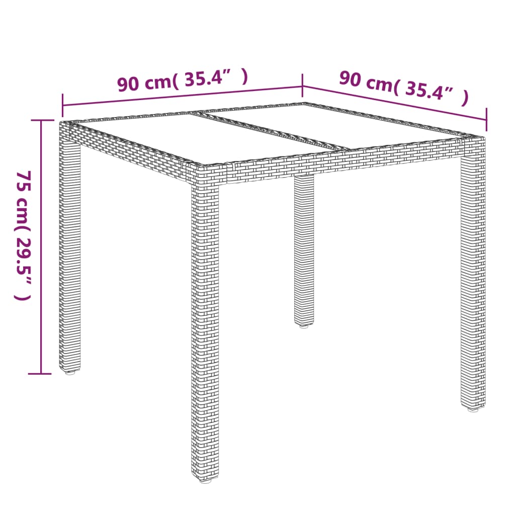 Gartentisch mit Glasplatte Schwarz 90x90x75 cm Poly Rattan – Bild 7
