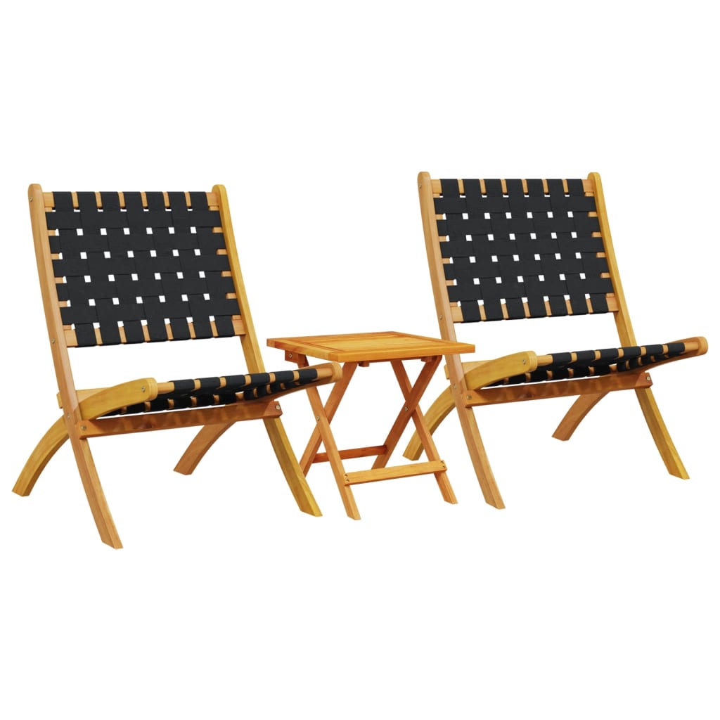 Gartenstühle 2 Stk. Klappbar mit Tisch Schwarz Massivholz – Bild 2
