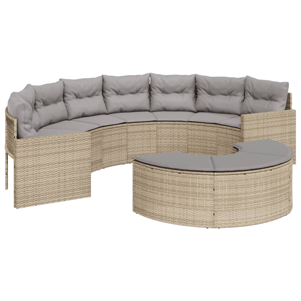 2-tlg. Garten-Sofagarnitur Halbrund Beige Poly-Rattan – Bild 2