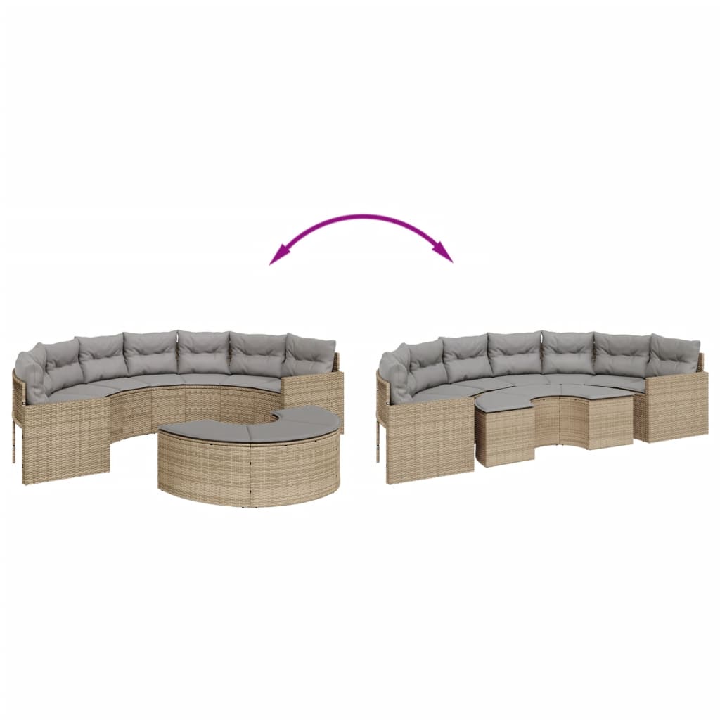2-tlg. Garten-Sofagarnitur Halbrund Beige Poly-Rattan – Bild 5