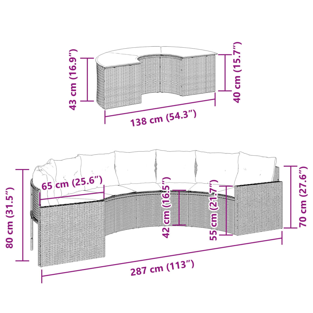 2-tlg. Garten-Sofagarnitur Halbrund Beige Poly-Rattan – Bild 8