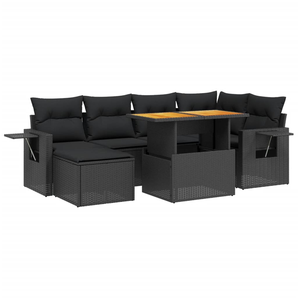 7-tlg. Garten-Sofagarnitur mit Kissen Schwarz Poly Rattan – Bild 3