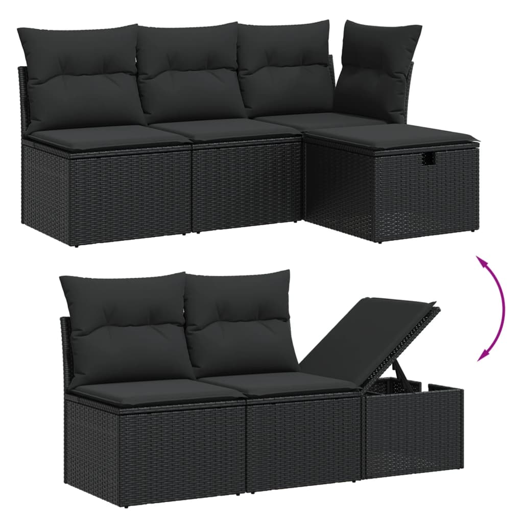 7-tlg. Garten-Sofagarnitur mit Kissen Schwarz Poly Rattan – Bild 4