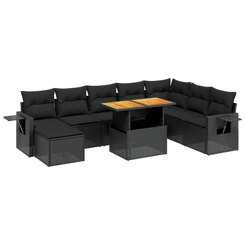 9-tlg. Garten-Sofagarnitur mit Kissen Schwarz Poly Rattan – Bild 3