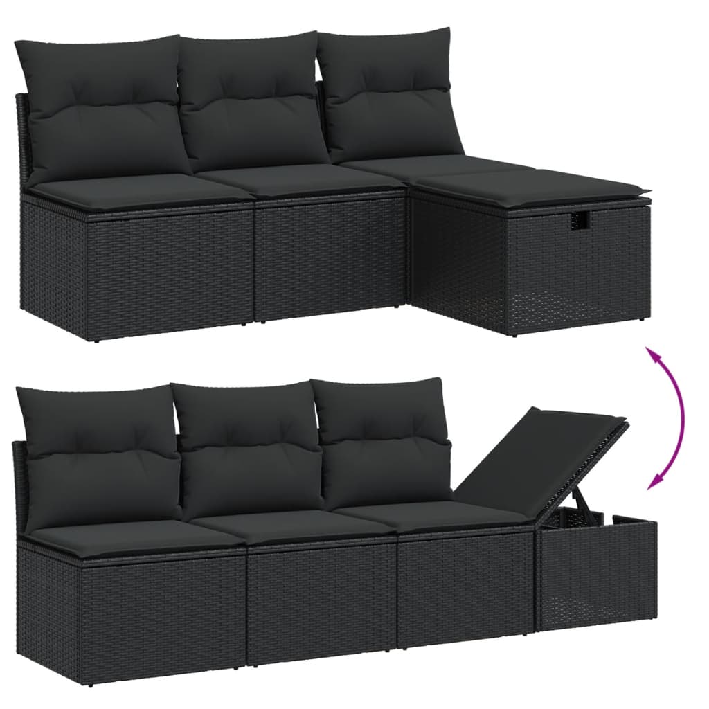9-tlg. Garten-Sofagarnitur mit Kissen Schwarz Poly Rattan – Bild 4