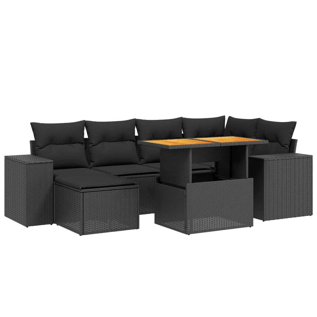 7-tlg. Garten-Sofagarnitur mit Kissen Schwarz Poly Rattan – Bild 3