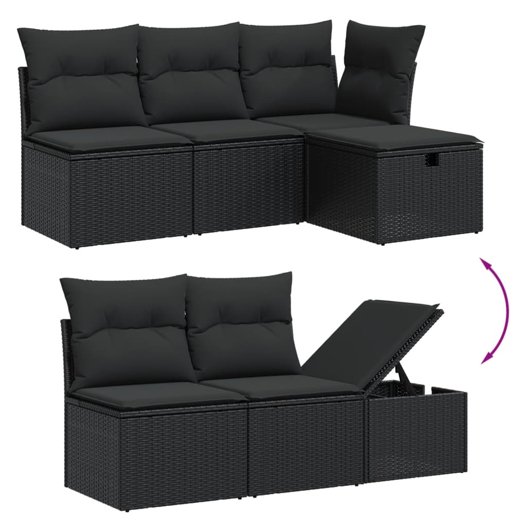 7-tlg. Garten-Sofagarnitur mit Kissen Schwarz Poly Rattan – Bild 4