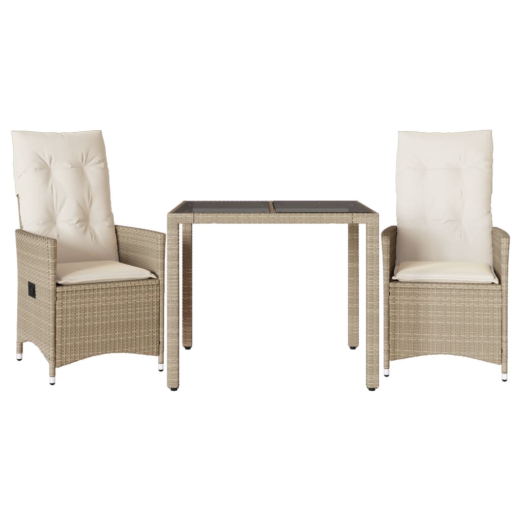 3-tlg. Bistro-Set mit Kissen Beige Poly Rattan – Bild 2
