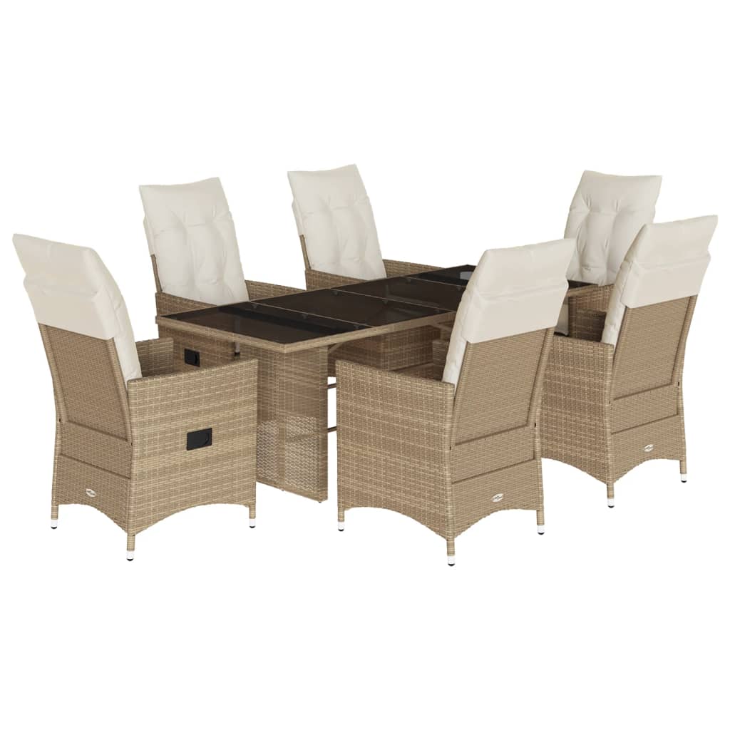 7-tlg. Garten-Essgruppe mit Kissen Beige Poly Rattan – Bild 2
