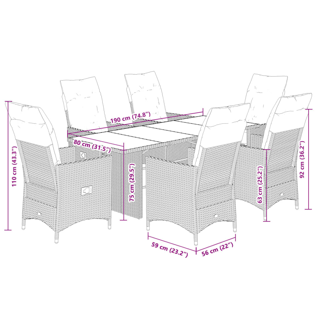 7-tlg. Garten-Essgruppe mit Kissen Beige Poly Rattan – Bild 7