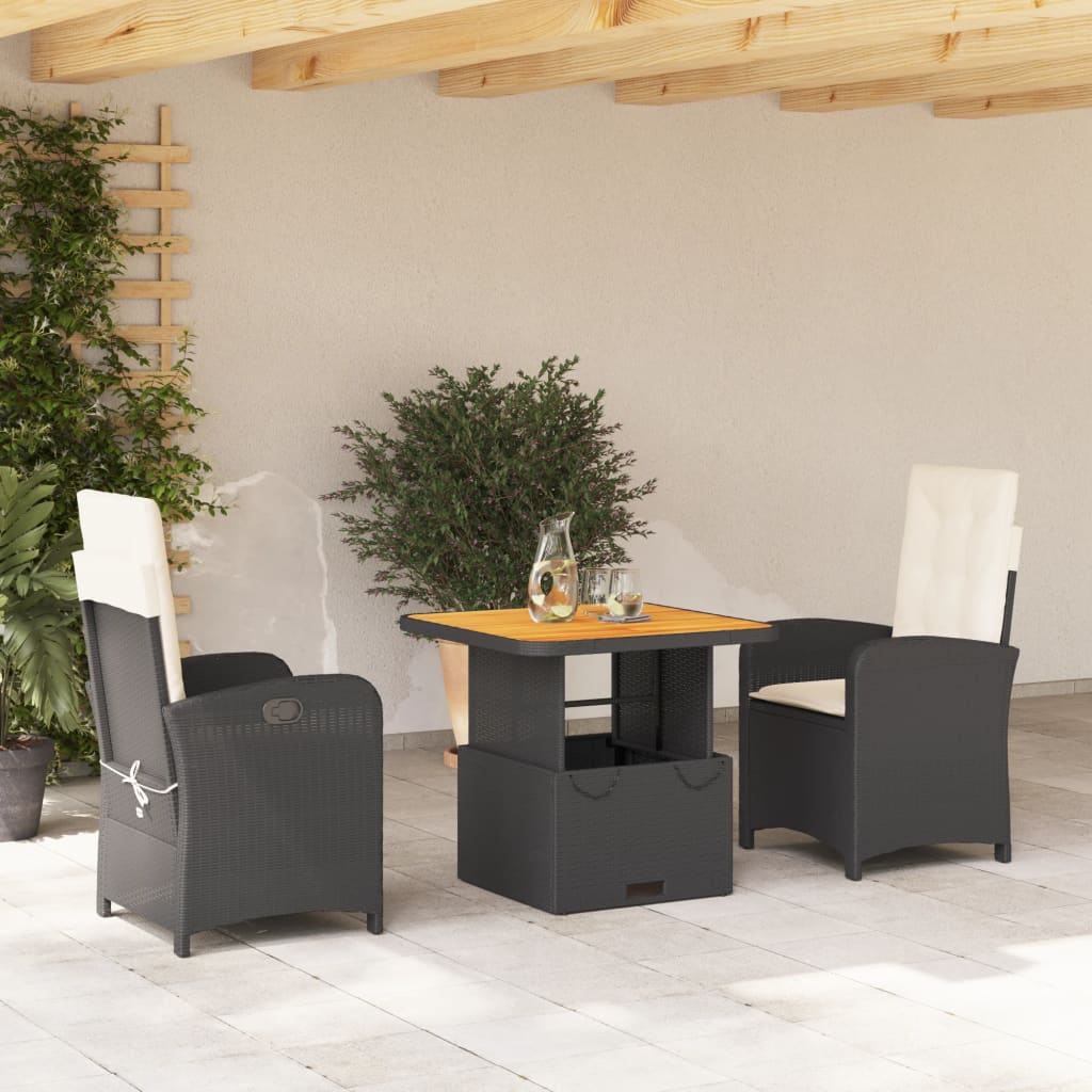 3-tlg. Garten-Essgruppe mit Kissen Schwarz Poly Rattan – Bild 2