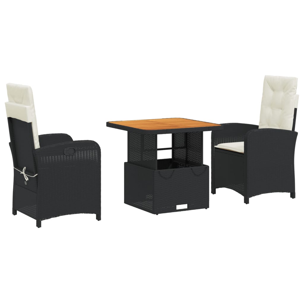 3-tlg. Garten-Essgruppe mit Kissen Schwarz Poly Rattan – Bild 3