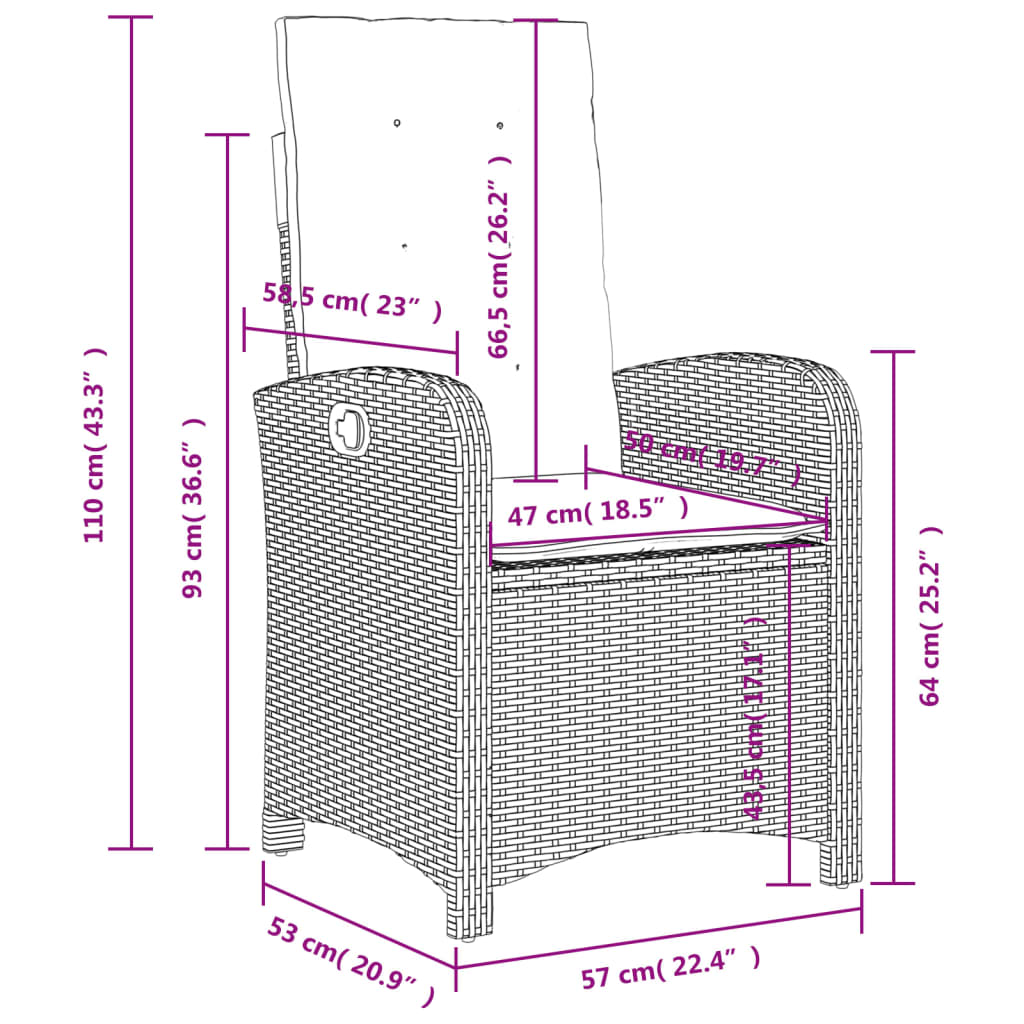 3-tlg. Garten-Essgruppe mit Kissen Schwarz Poly Rattan – Bild 10