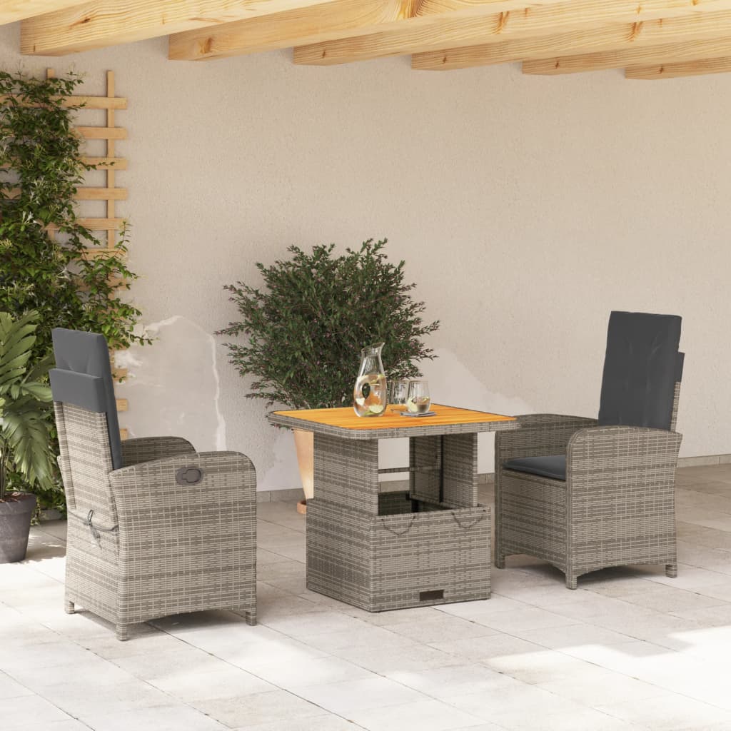 3-tlg. Garten-Essgruppe mit Kissen Grau Poly Rattan – Bild 2
