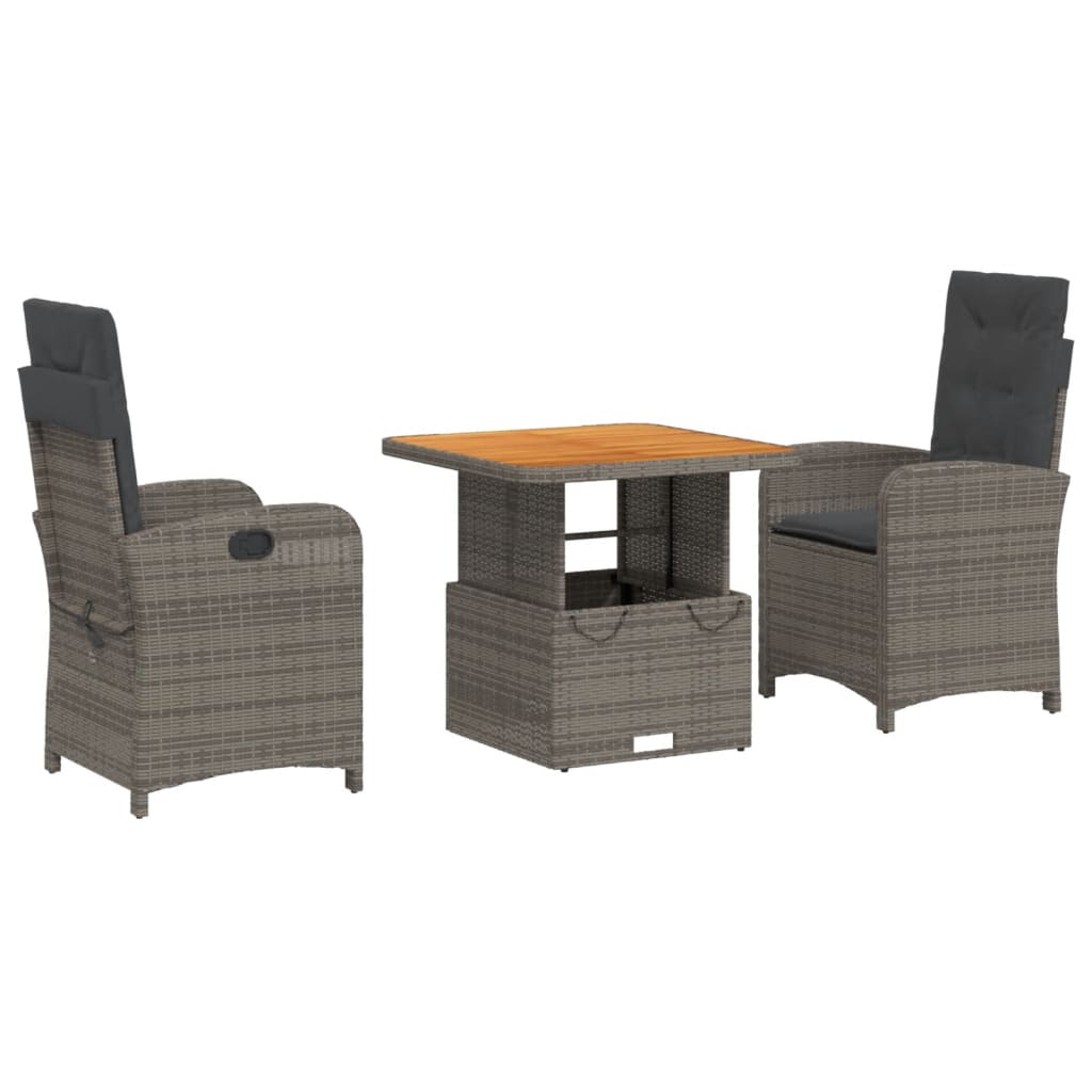 3-tlg. Garten-Essgruppe mit Kissen Grau Poly Rattan – Bild 3