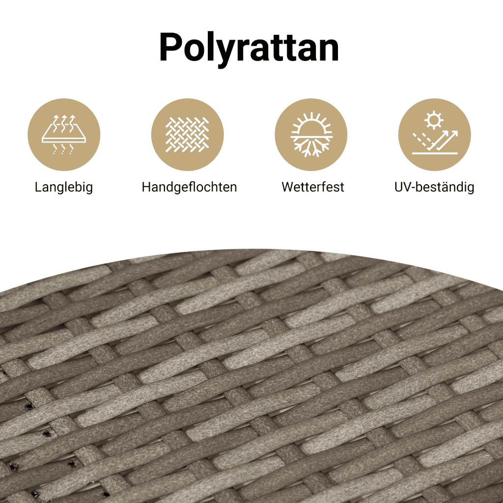 3-tlg. Garten-Essgruppe mit Kissen Grau Poly Rattan