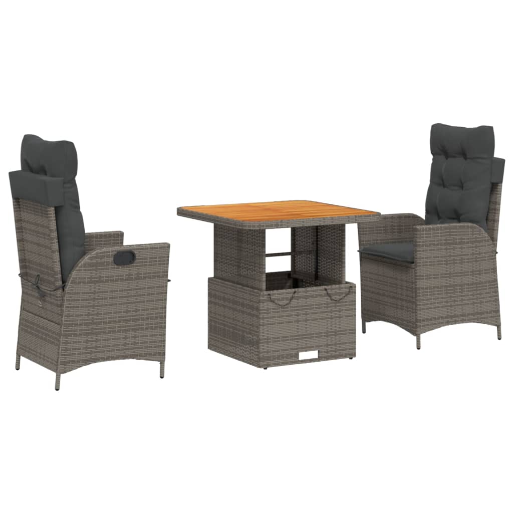 3-tlg. Garten-Essgruppe mit Kissen Grau Poly Rattan – Bild 3