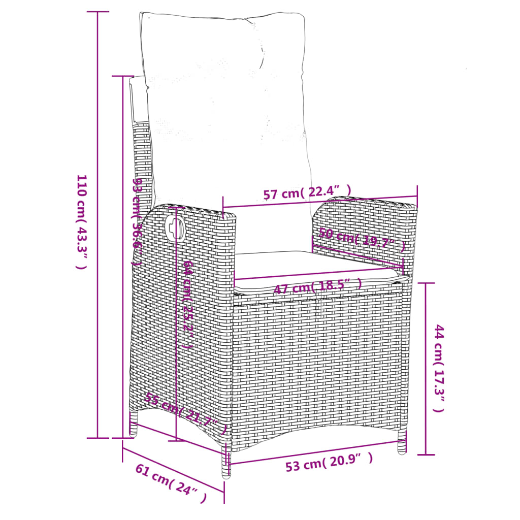 3-tlg. Garten-Essgruppe mit Kissen Grau Poly Rattan – Bild 10