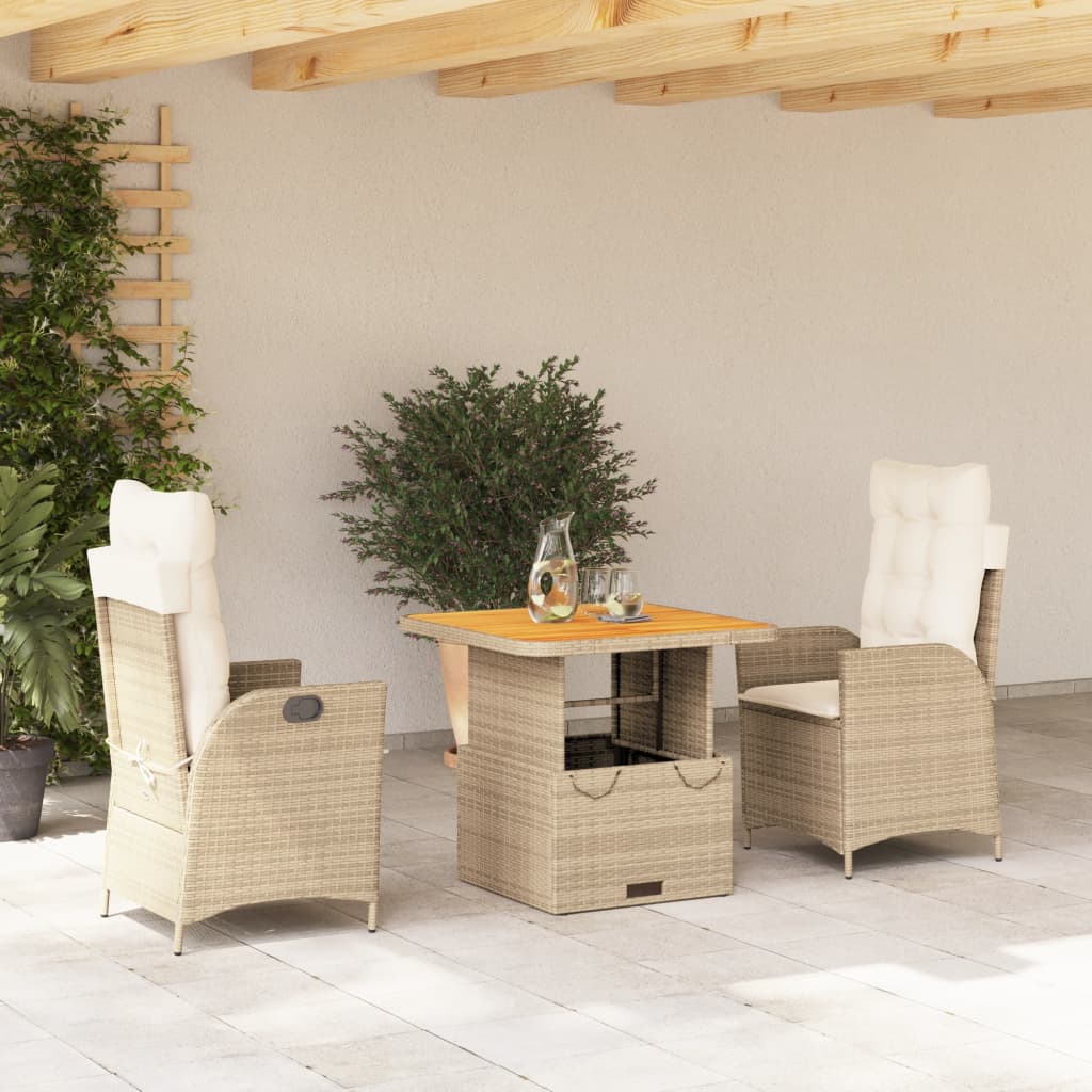 3-tlg. Garten-Essgruppe mit Kissen Beige Poly Rattan – Bild 2