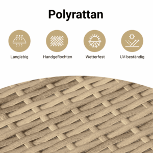 3-tlg. Garten-Essgruppe mit Kissen Beige Poly Rattan