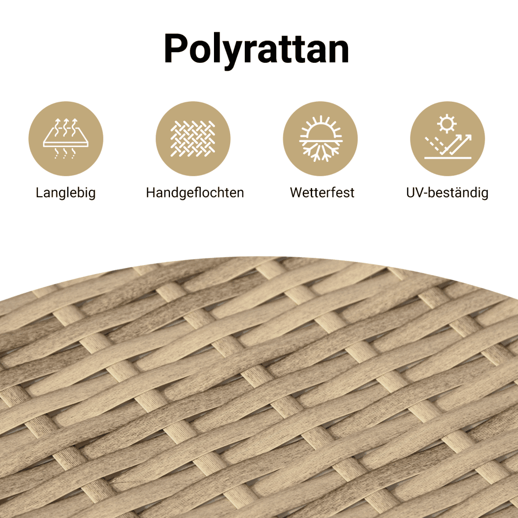 3-tlg. Garten-Essgruppe mit Kissen Beige Poly Rattan