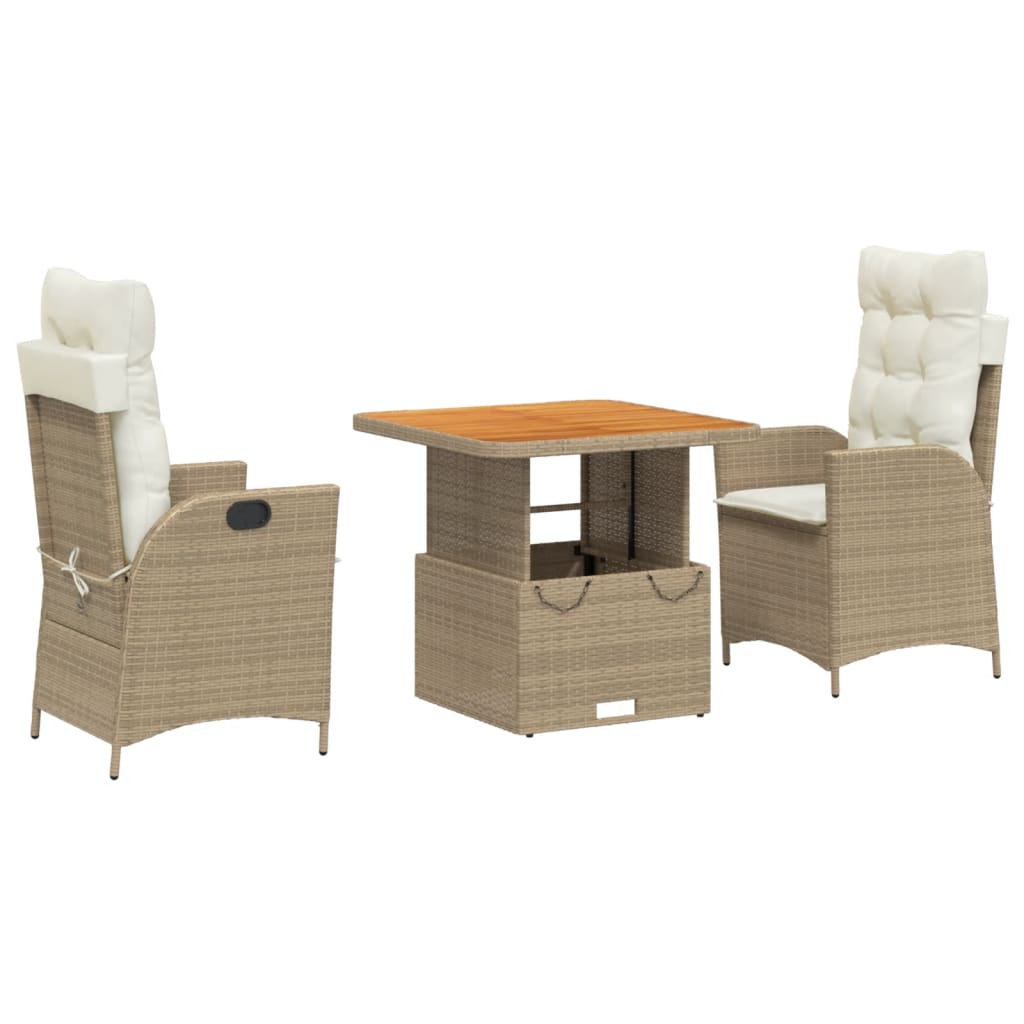 3-tlg. Garten-Essgruppe mit Kissen Beige Poly Rattan – Bild 3