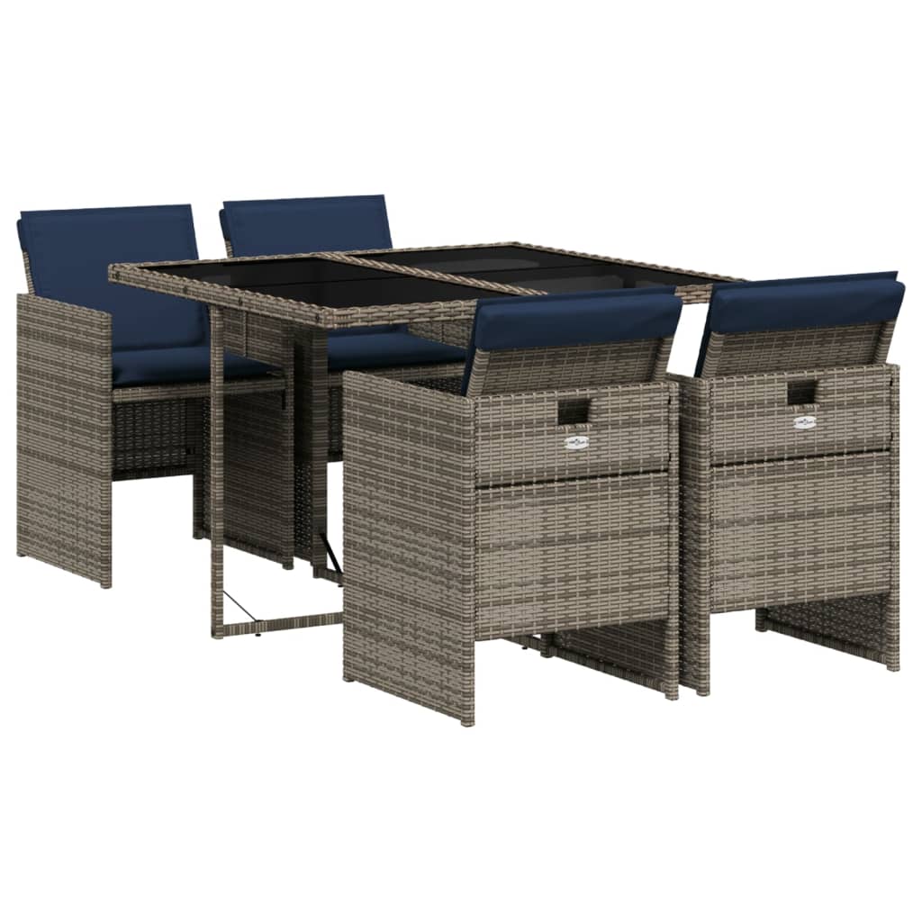 5-teiliges Garten-Ess-Set mit Kissen, grau, Polyrattan – Bild 2