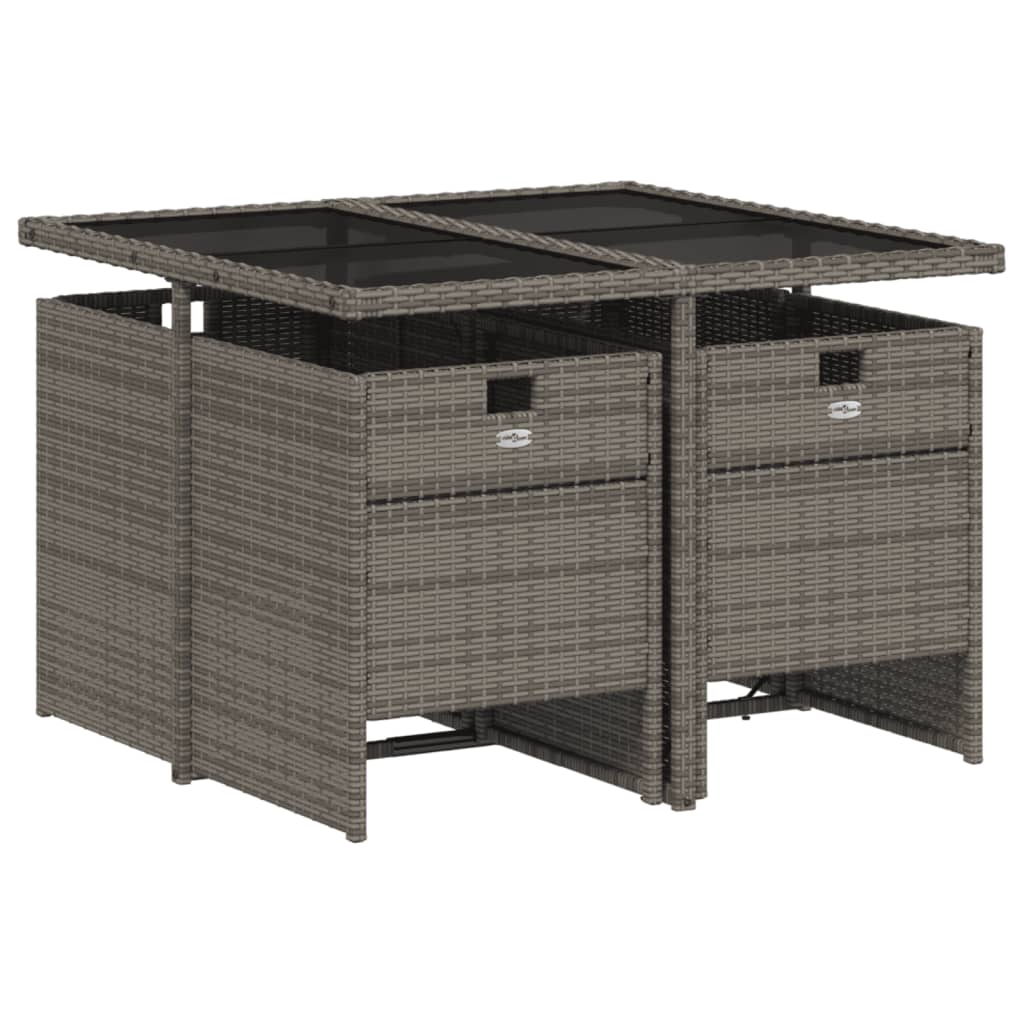 5-teiliges Garten-Ess-Set mit Kissen, grau, Polyrattan – Bild 3