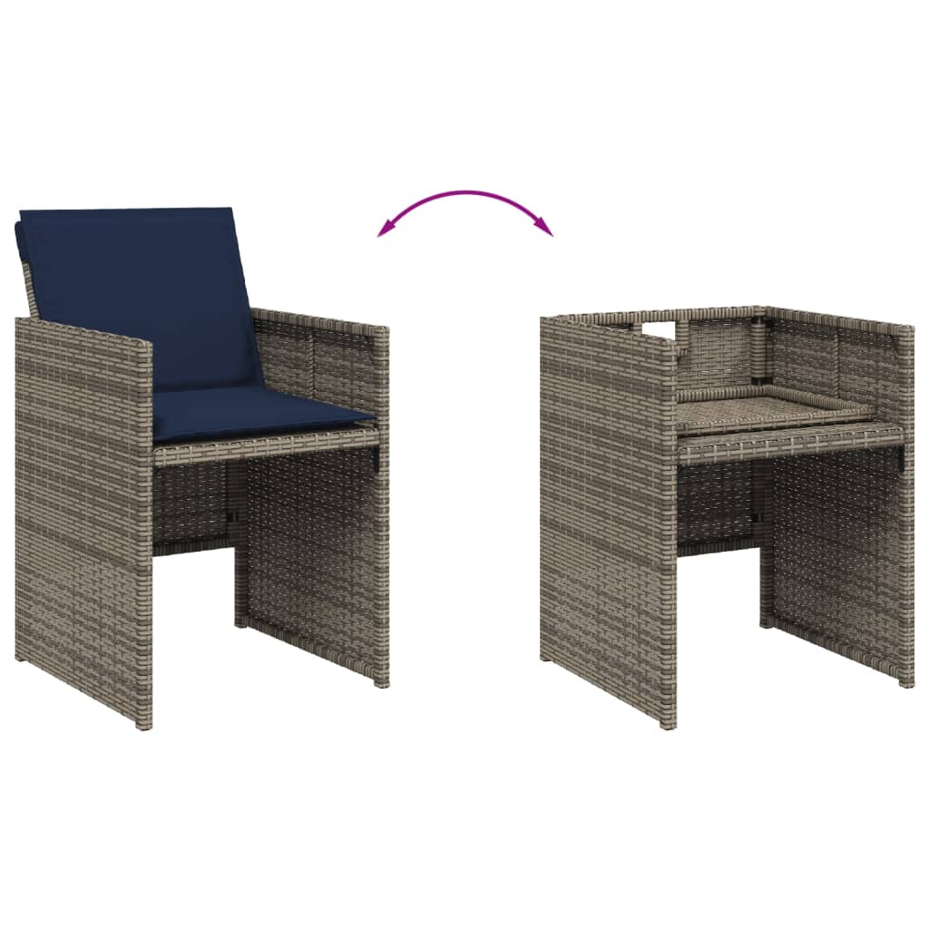 5-teiliges Garten-Ess-Set mit Kissen, grau, Polyrattan – Bild 6