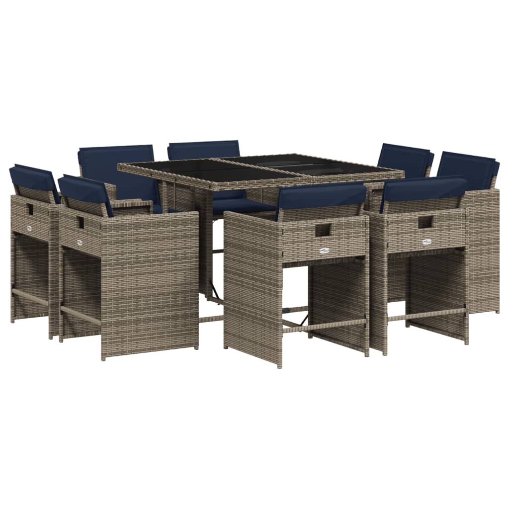 9-teiliges Garten-Ess-Set mit Kissen, grau, Polyrattan – Bild 2