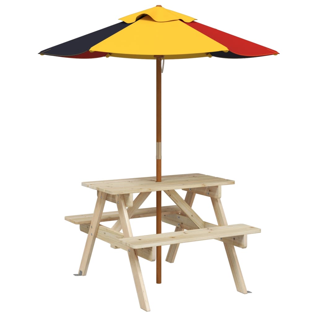 Picknicktisch für 4 Kinder mit Sonnenschirm Massivholz Tanne – Bild 2