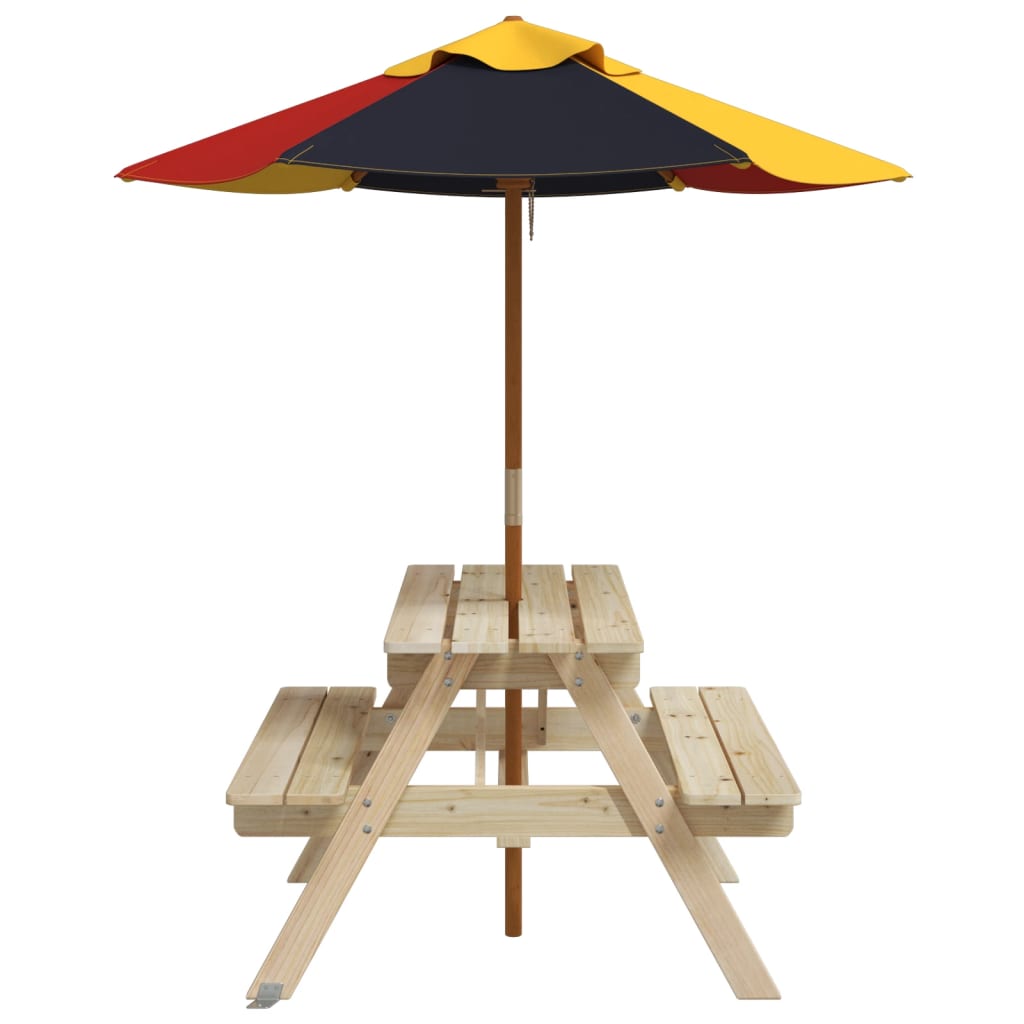 Picknicktisch für 4 Kinder mit Sonnenschirm Massivholz Tanne – Bild 4