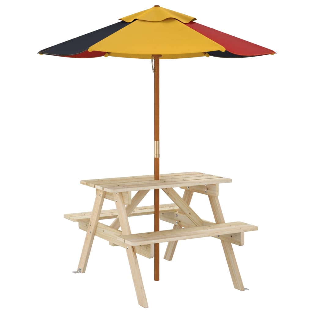 Picknicktisch für 4 Kinder mit Sonnenschirm Massivholz Tanne – Bild 5