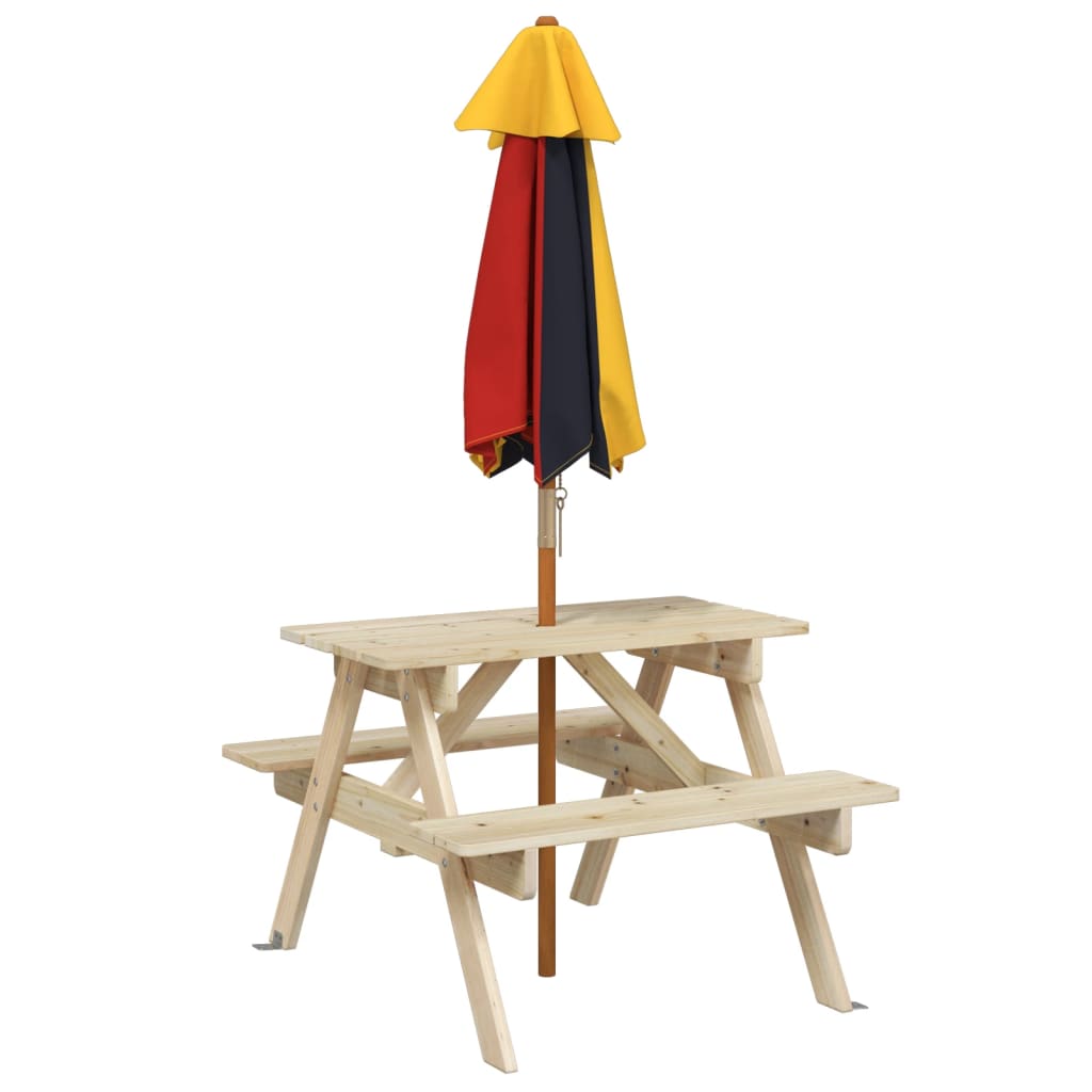 Picknicktisch für 4 Kinder mit Sonnenschirm Massivholz Tanne – Bild 6
