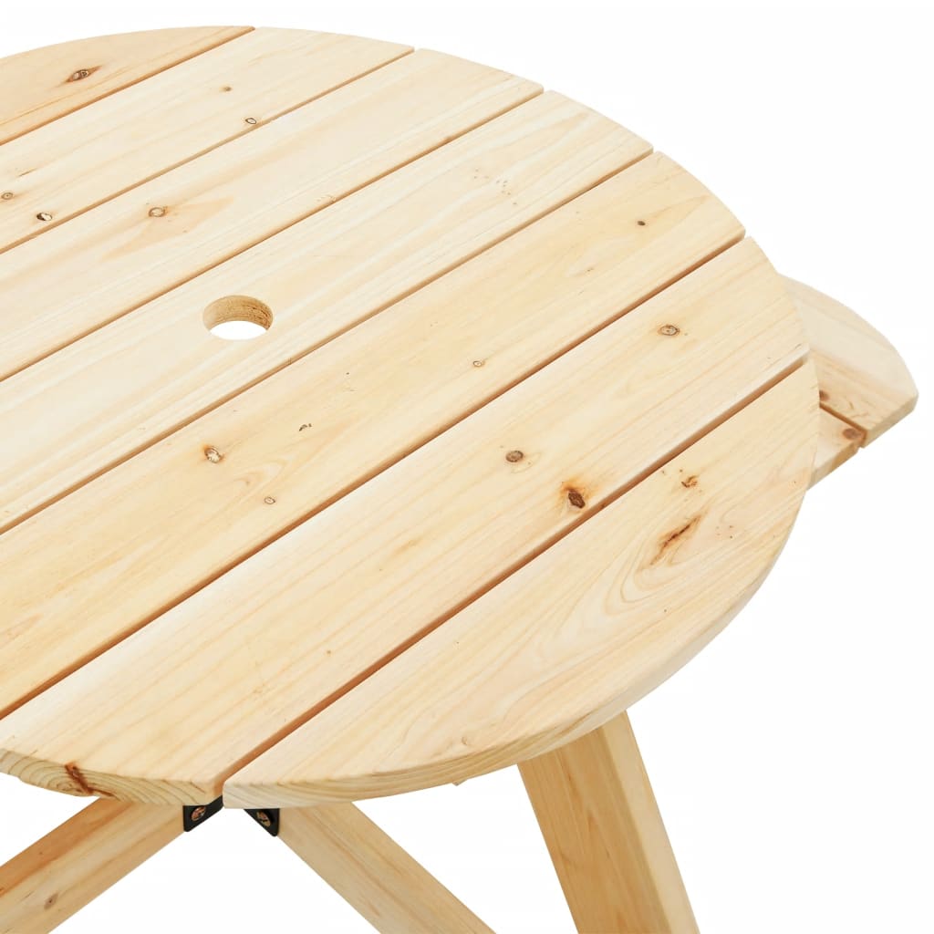 Picknicktisch für 4 Kinder mit Sonnenschirm Rund Tannenholz – Bild 10