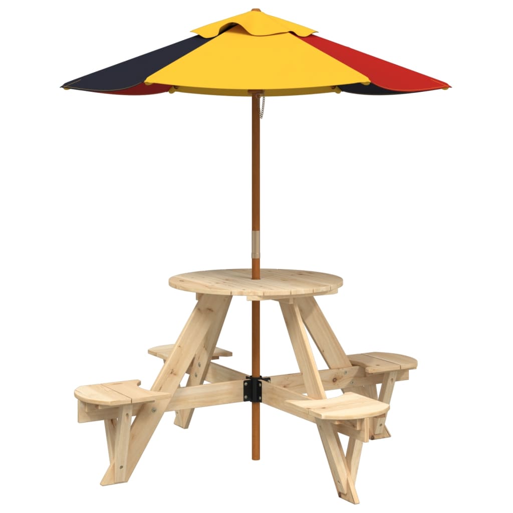 Picknicktisch für 4 Kinder mit Sonnenschirm Rund Tannenholz – Bild 2