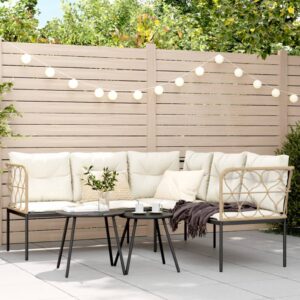 Garten-Sofagarnitur mit Kissen Schwarz Stahl und Textilene