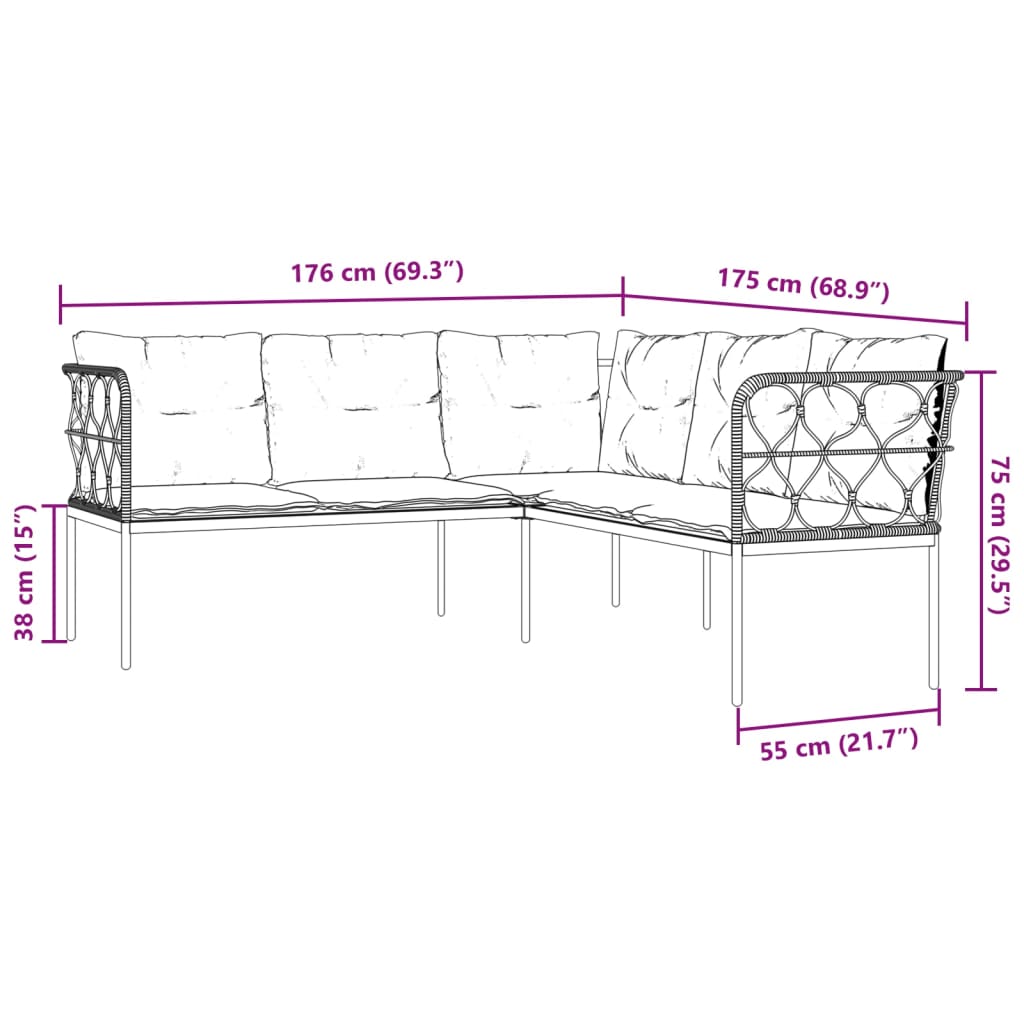 Garten-Sofagarnitur mit Kissen Schwarz Stahl und Textilene – Bild 10