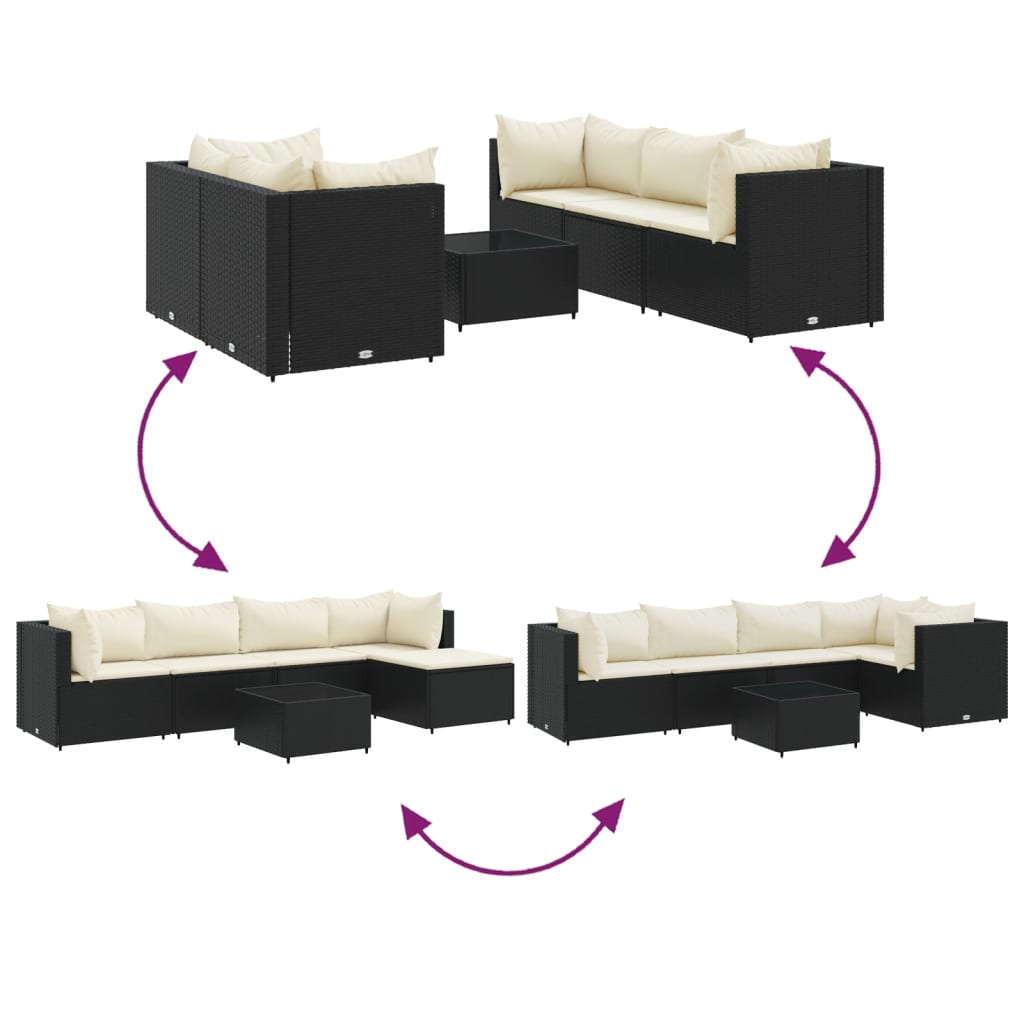 6-tlg. Garten-Lounge-Set mit Kissen Schwarz Poly Rattan – Bild 6