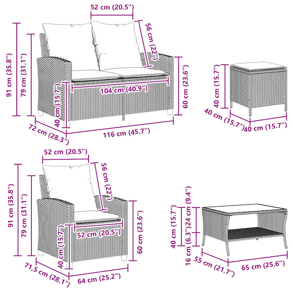 6-tlg. Garten-Sofagarnitur mit Kissen Schwarz Poly Rattan – Bild 13