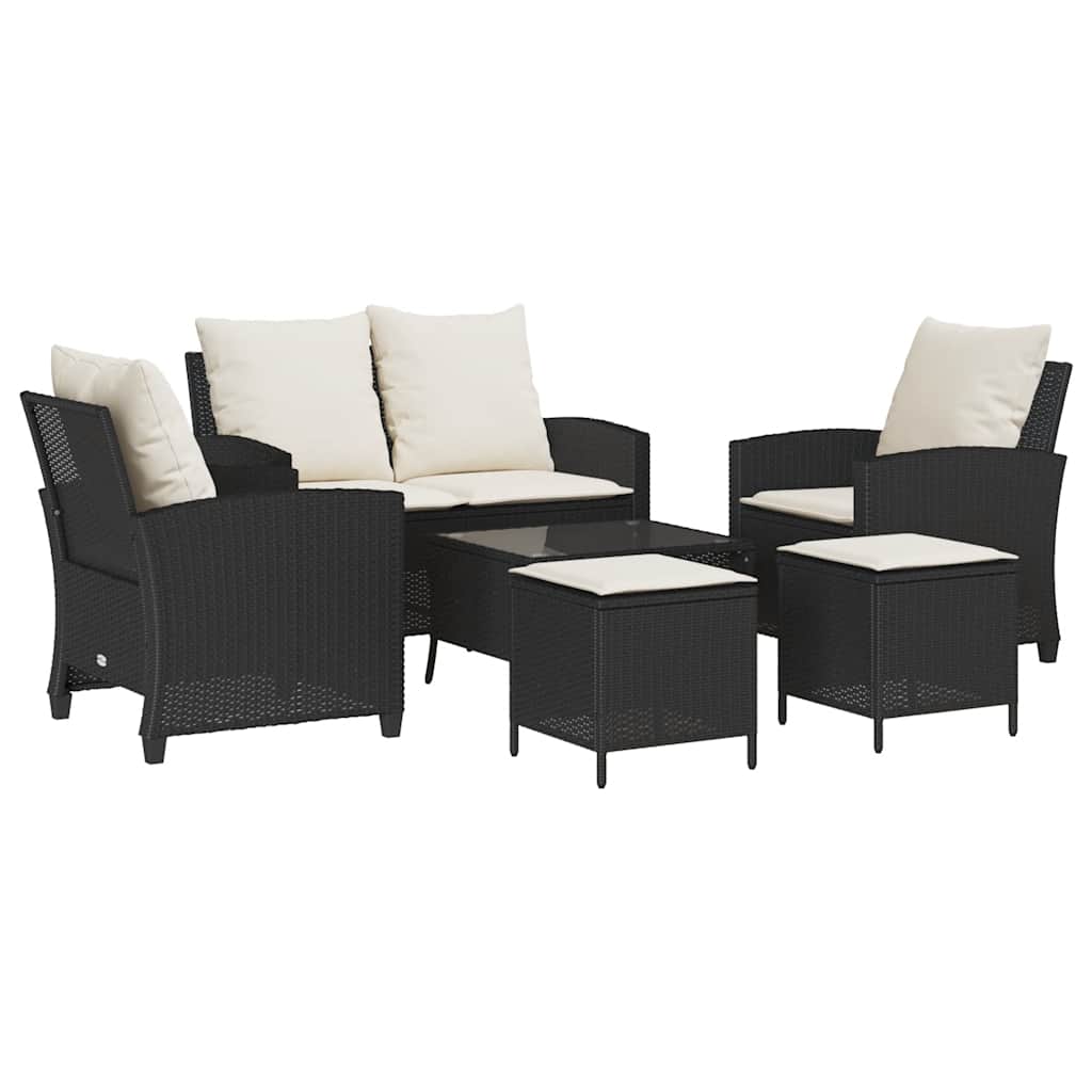 6-tlg. Garten-Sofagarnitur mit Kissen Schwarz Poly Rattan – Bild 2
