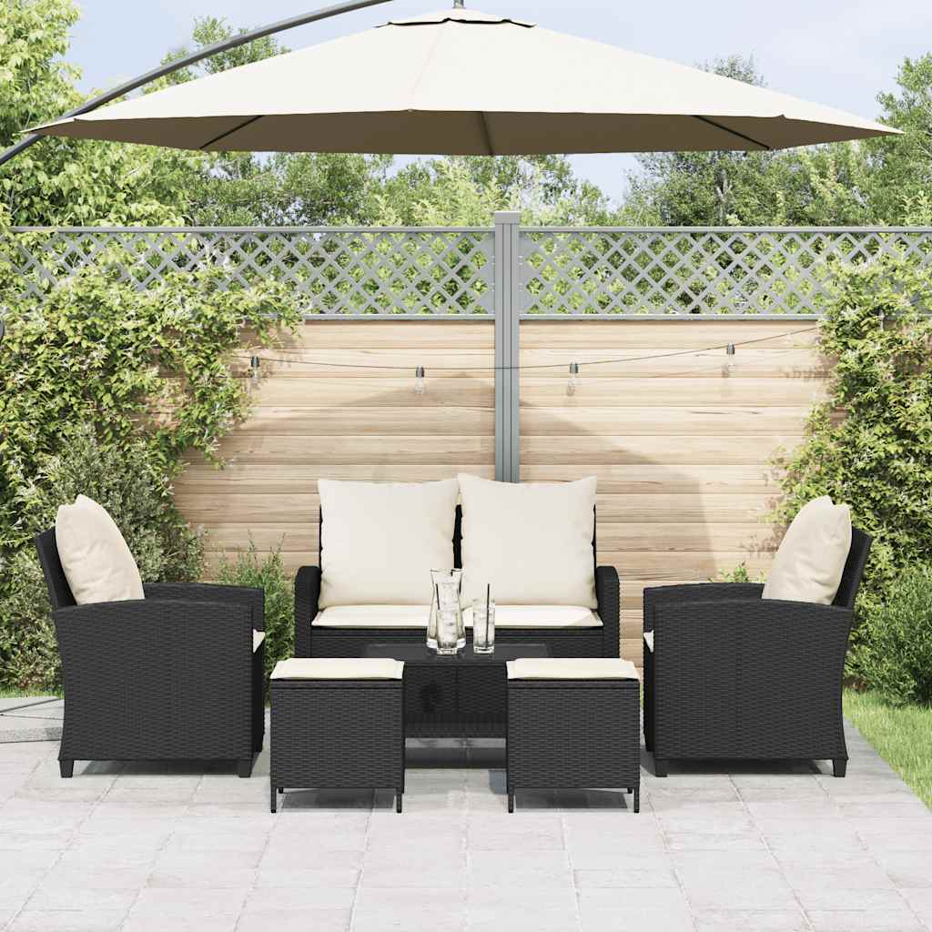 6-tlg. Garten-Sofagarnitur mit Kissen Schwarz Poly Rattan – Bild 3