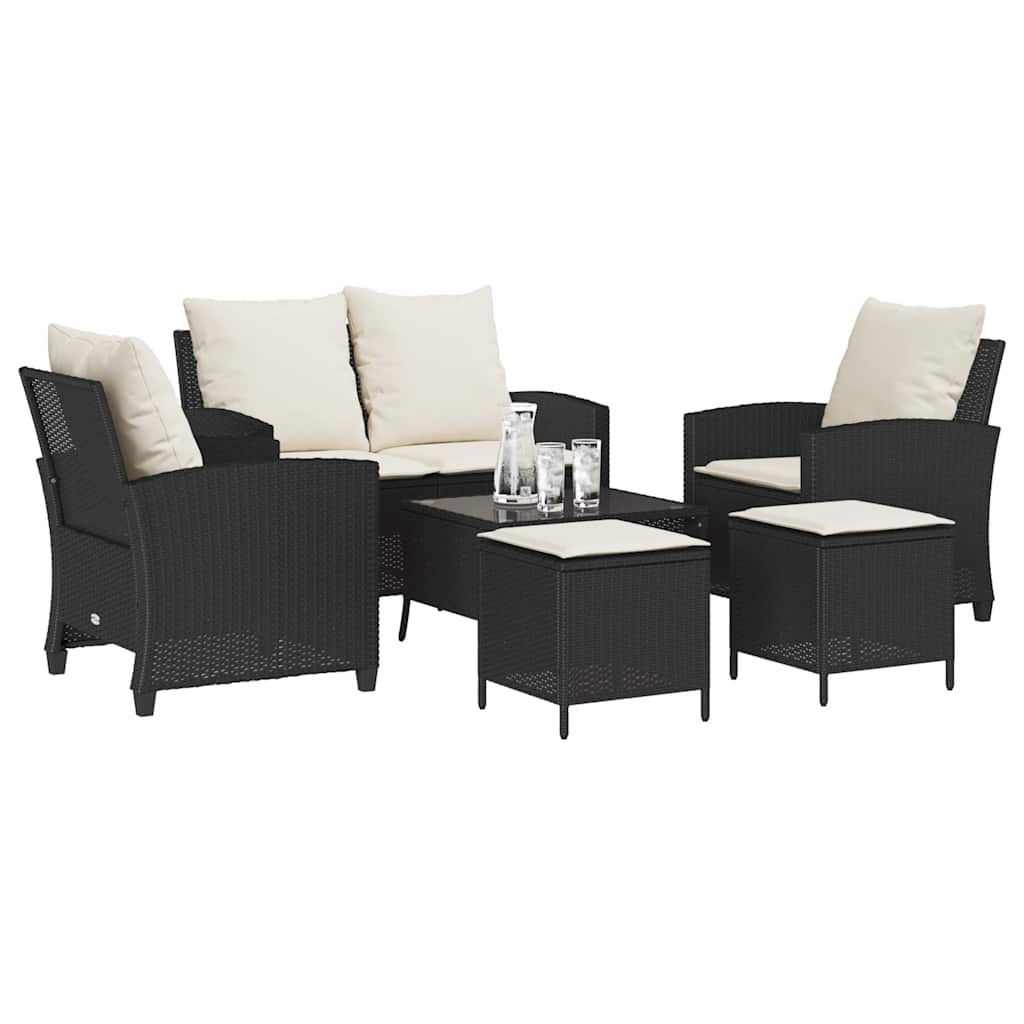 6-tlg. Garten-Sofagarnitur mit Kissen Schwarz Poly Rattan – Bild 4