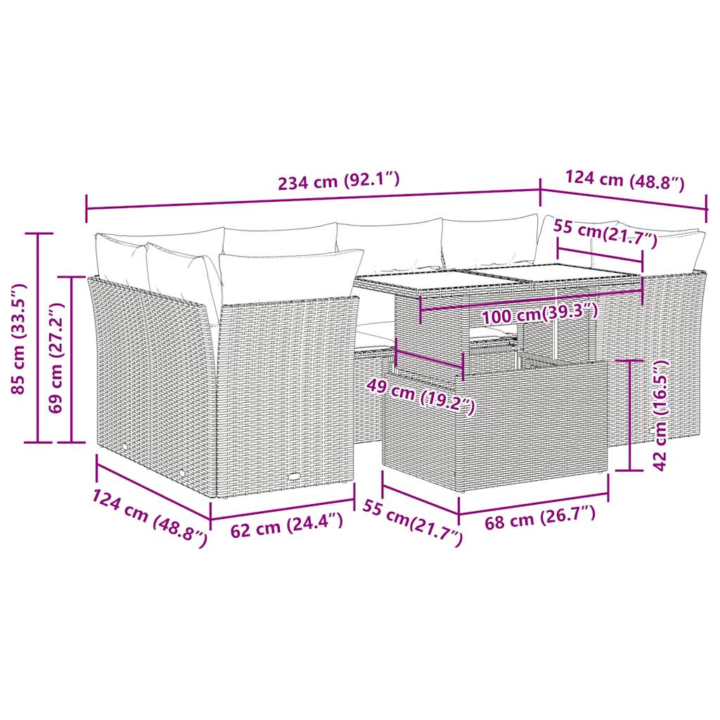 7-tlg. Garten-Sofagarnitur mit Kissen Schwarz Poly Rattan – Bild 12