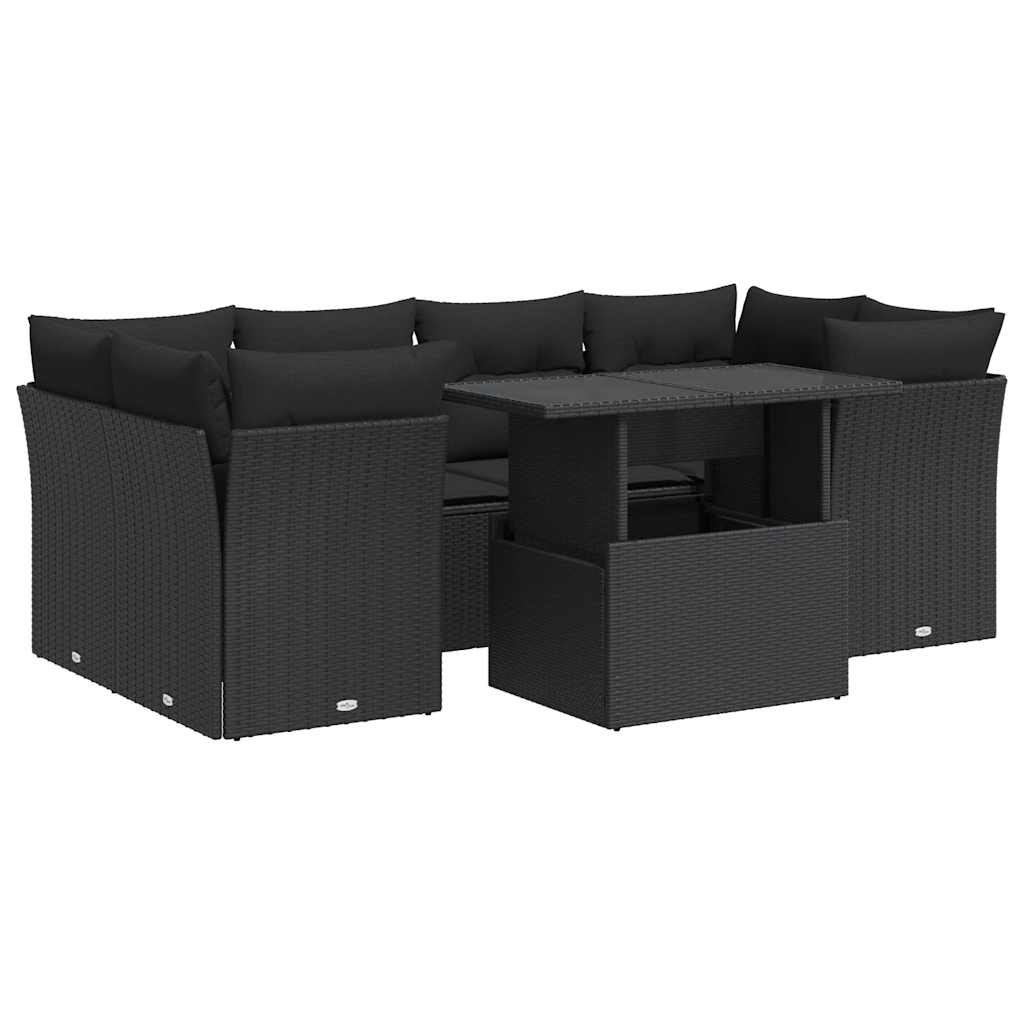 7-tlg. Garten-Sofagarnitur mit Kissen Schwarz Poly Rattan – Bild 2