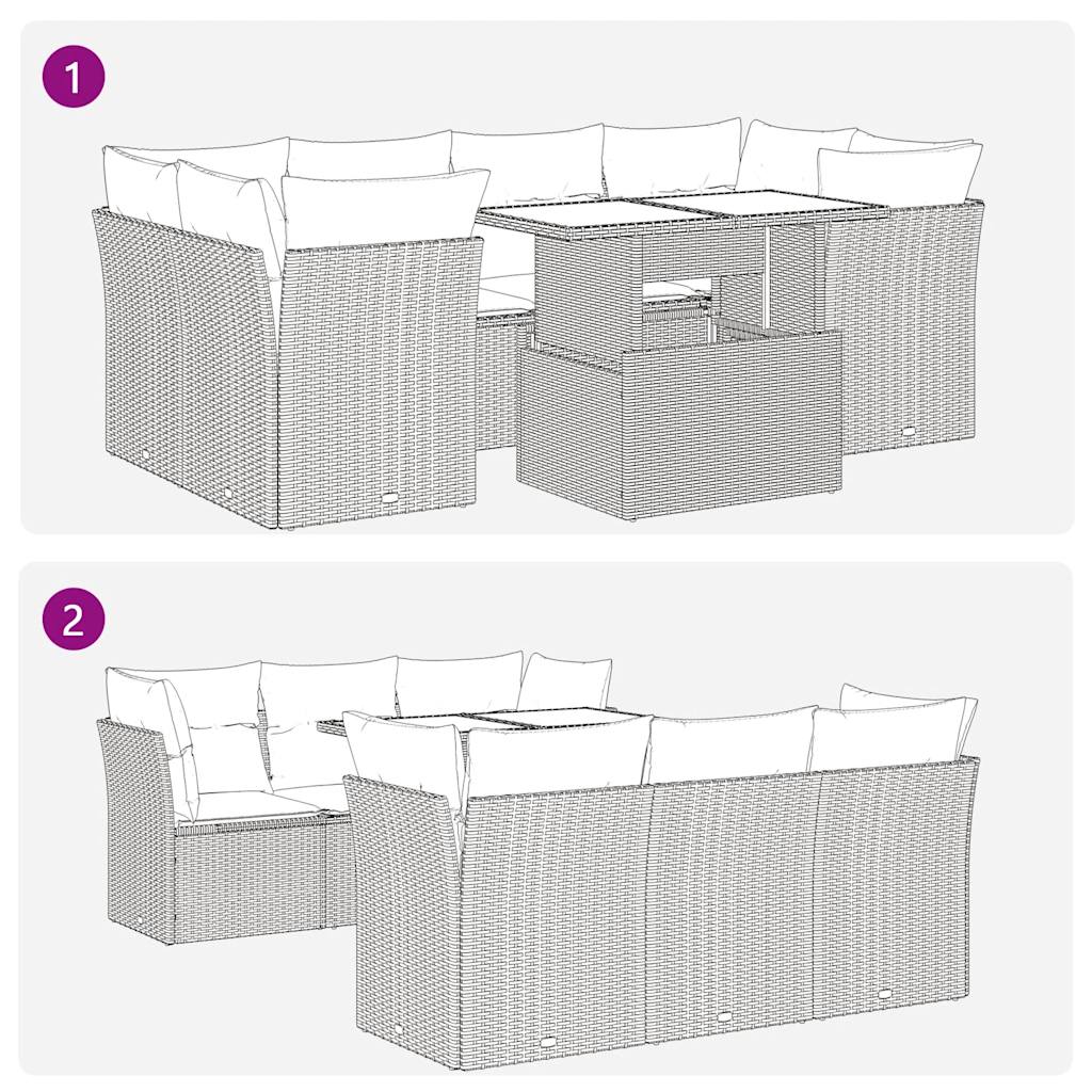 7-tlg. Garten-Sofagarnitur mit Kissen Schwarz Poly Rattan – Bild 6