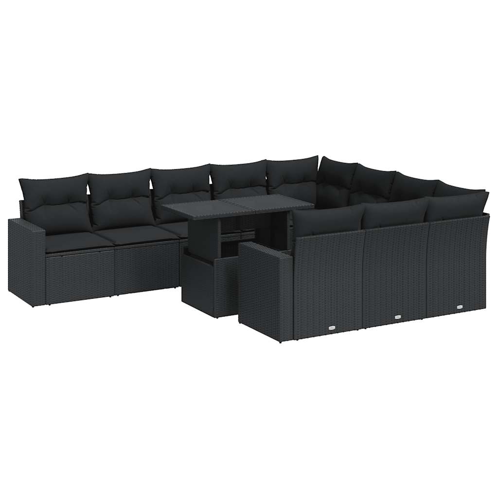 11-tlg. Garten-Sofagarnitur mit Kissen Schwarz Poly Rattan – Bild 2