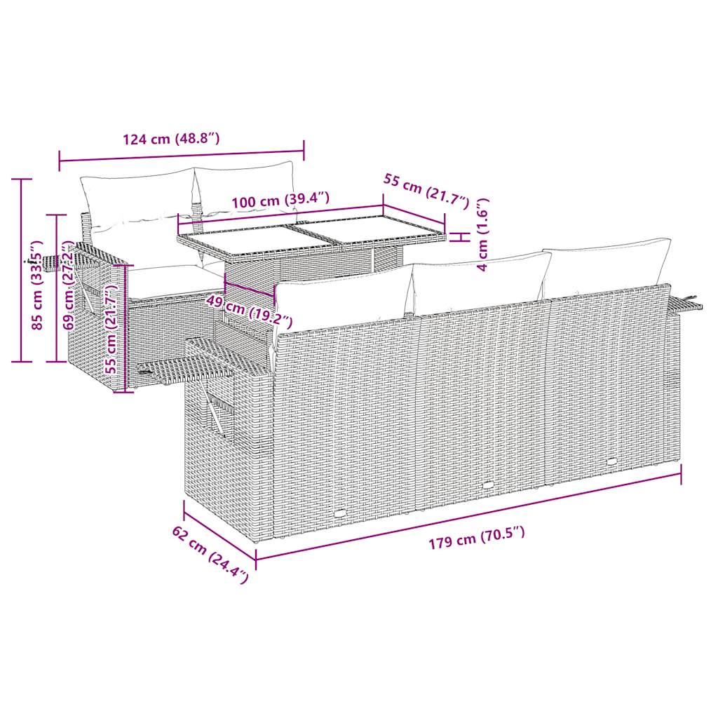 6-tlg. Garten-Sofagarnitur mit Kissen Schwarz Poly Rattan – Bild 12